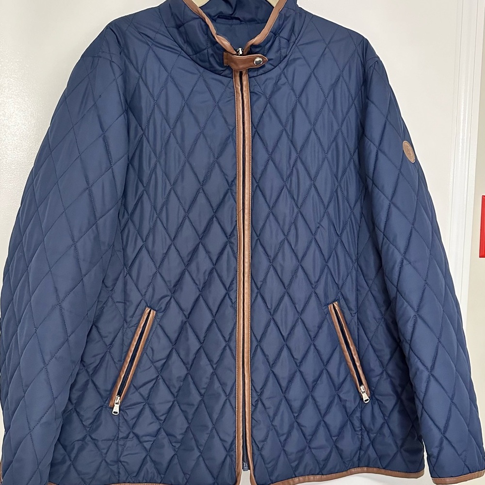 Ralph Lauren Navy Blue Quilted Jacket with Tan Accents